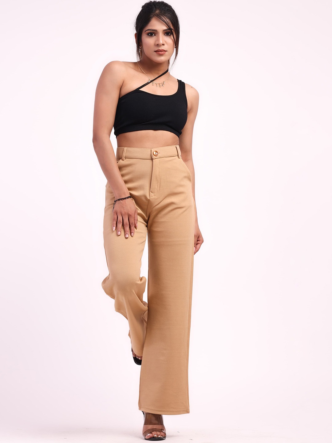 

HIGH BUY Women Relaxed High-Rise Pleated Trousers, Beige