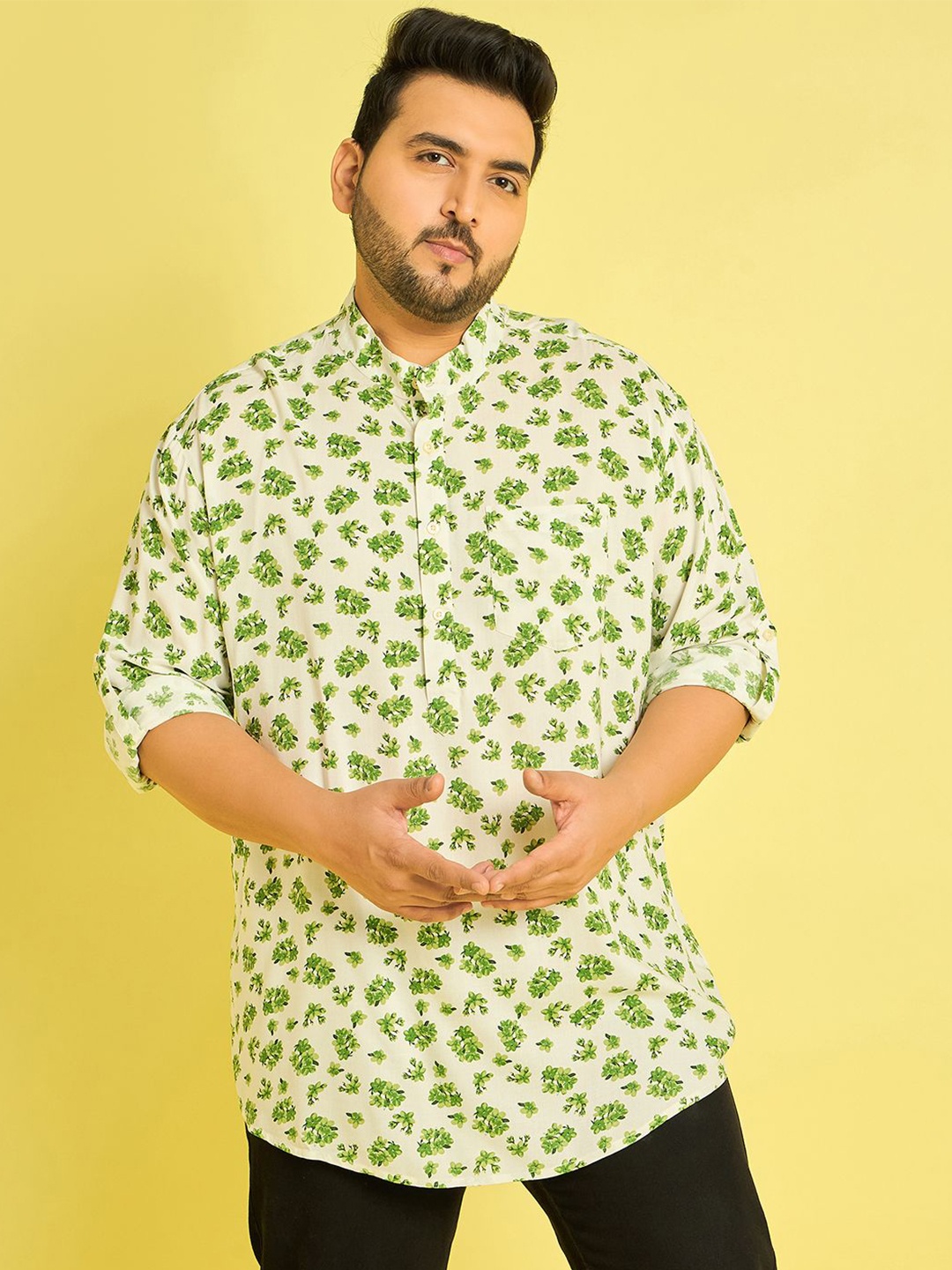 

bigbanana Men Geometric Printed Thread Work Kurta, White