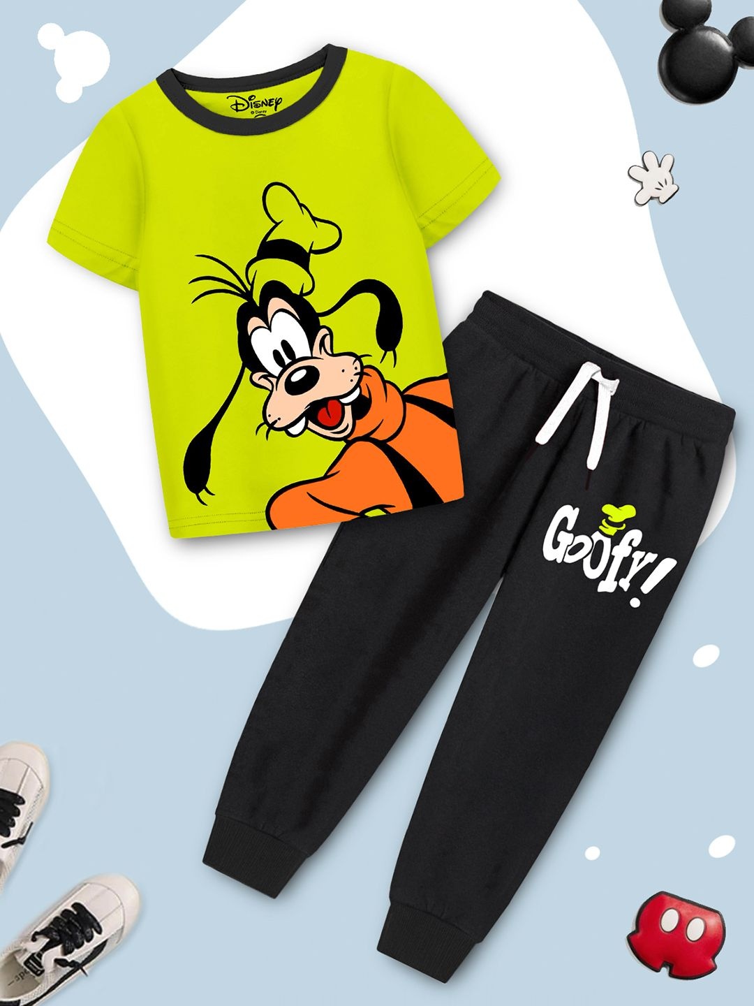 

YK Disney Boys Goofy Printed T-shirt & Track Pant Set, Black