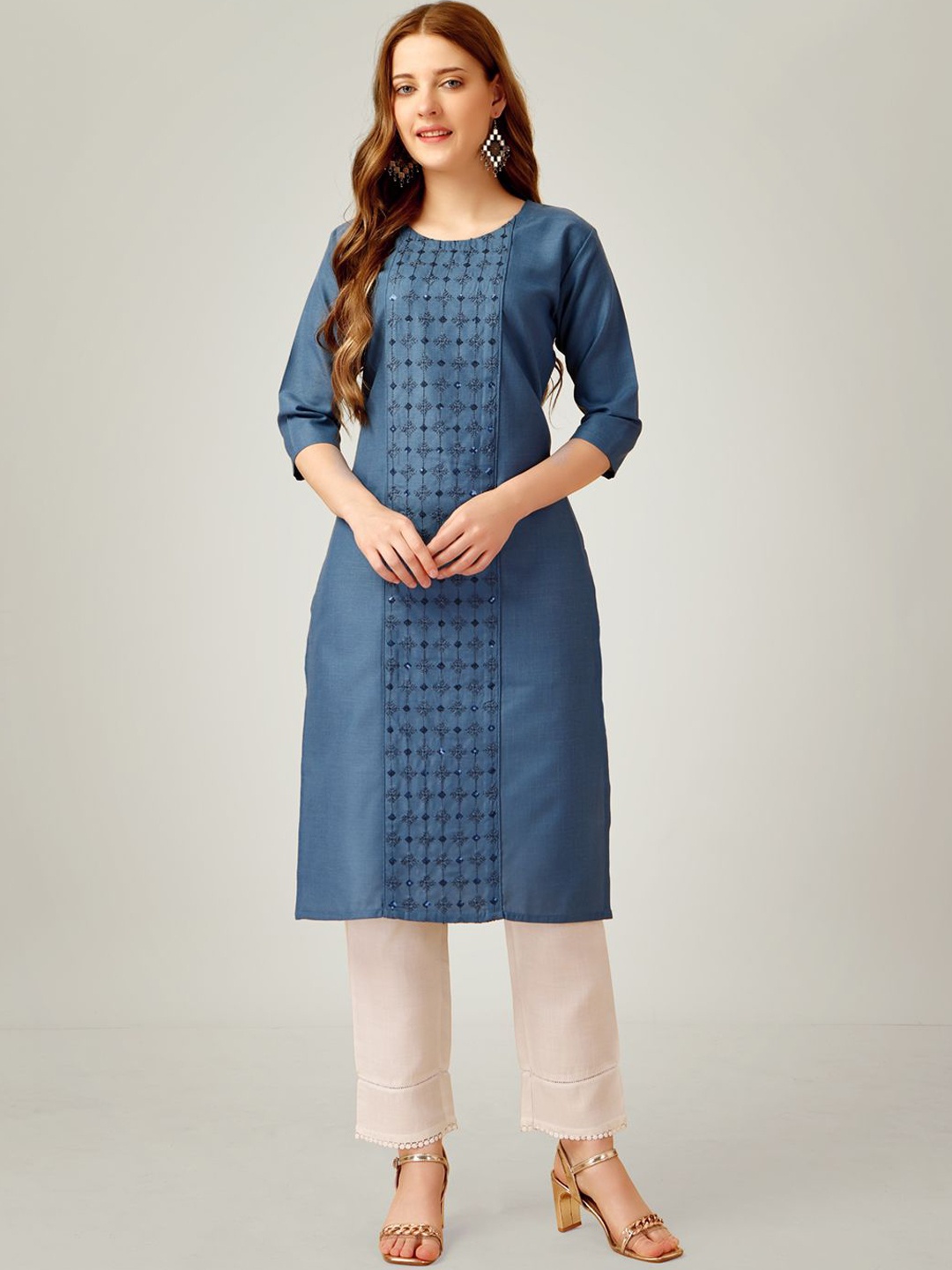 

HERE&NOW Women Embroidered Regular Kurta with Churidar, Blue