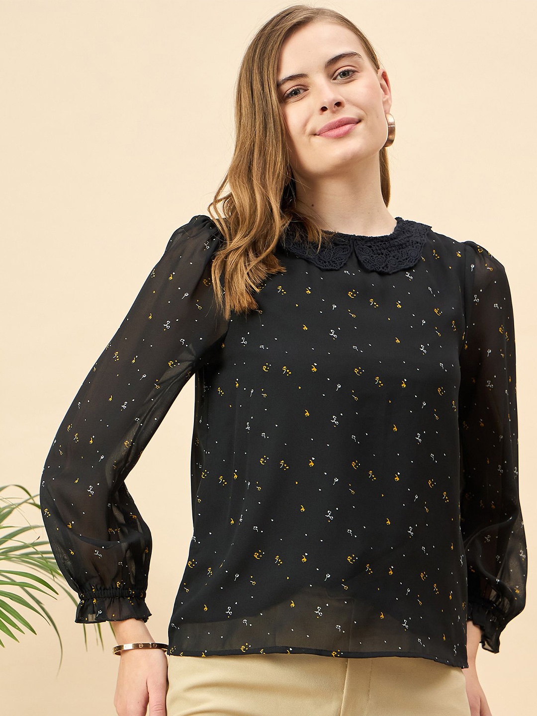 

Mast & Harbour Floral Print Puff Sleeve Top, Black