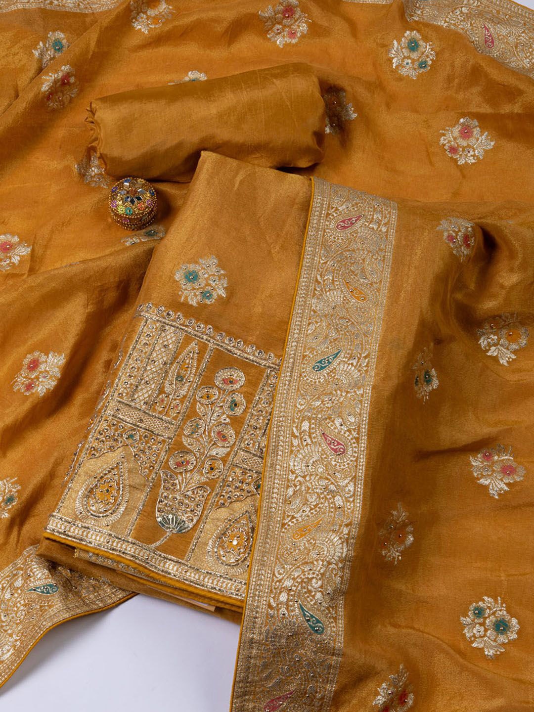 

Meena Bazaar Unstitched Dress Material, Mustard