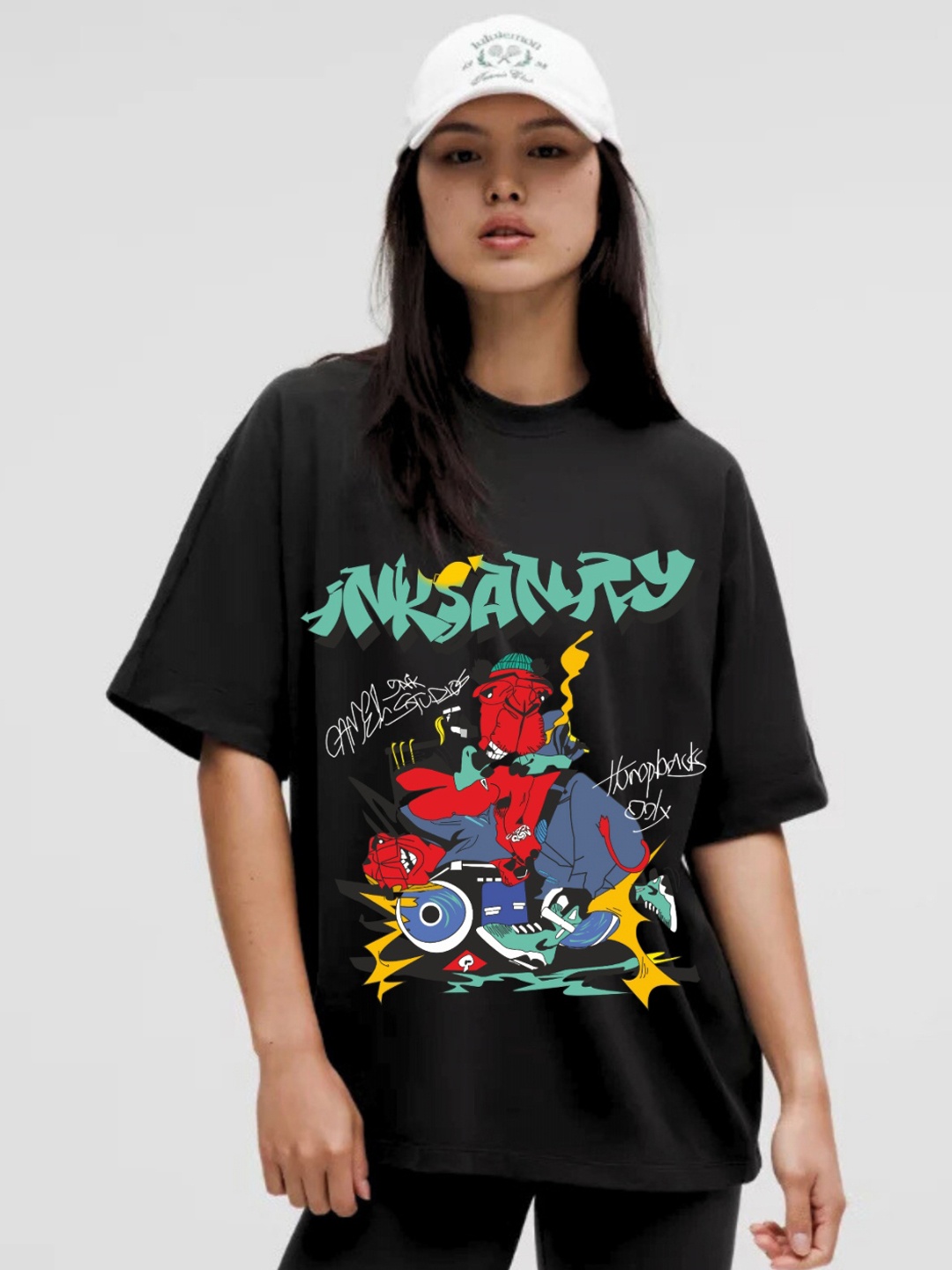 

RAYACLOSET Women Printed Extended Sleeves Applique T-shirt, Black
