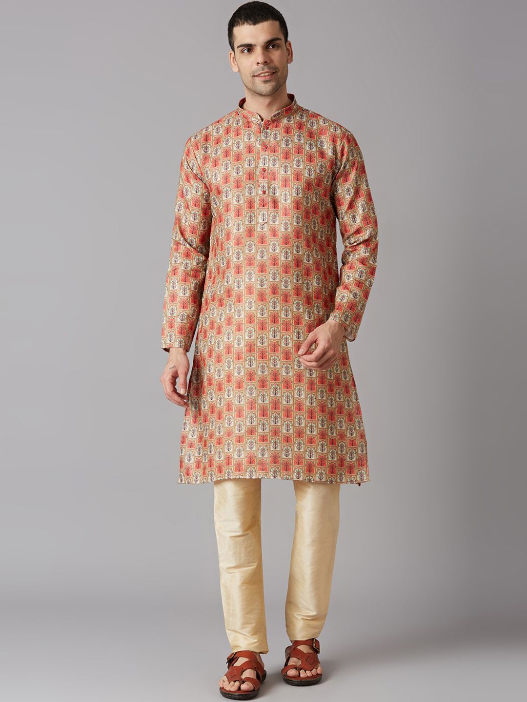 

John Philips Men Thread Work Kurta, Red