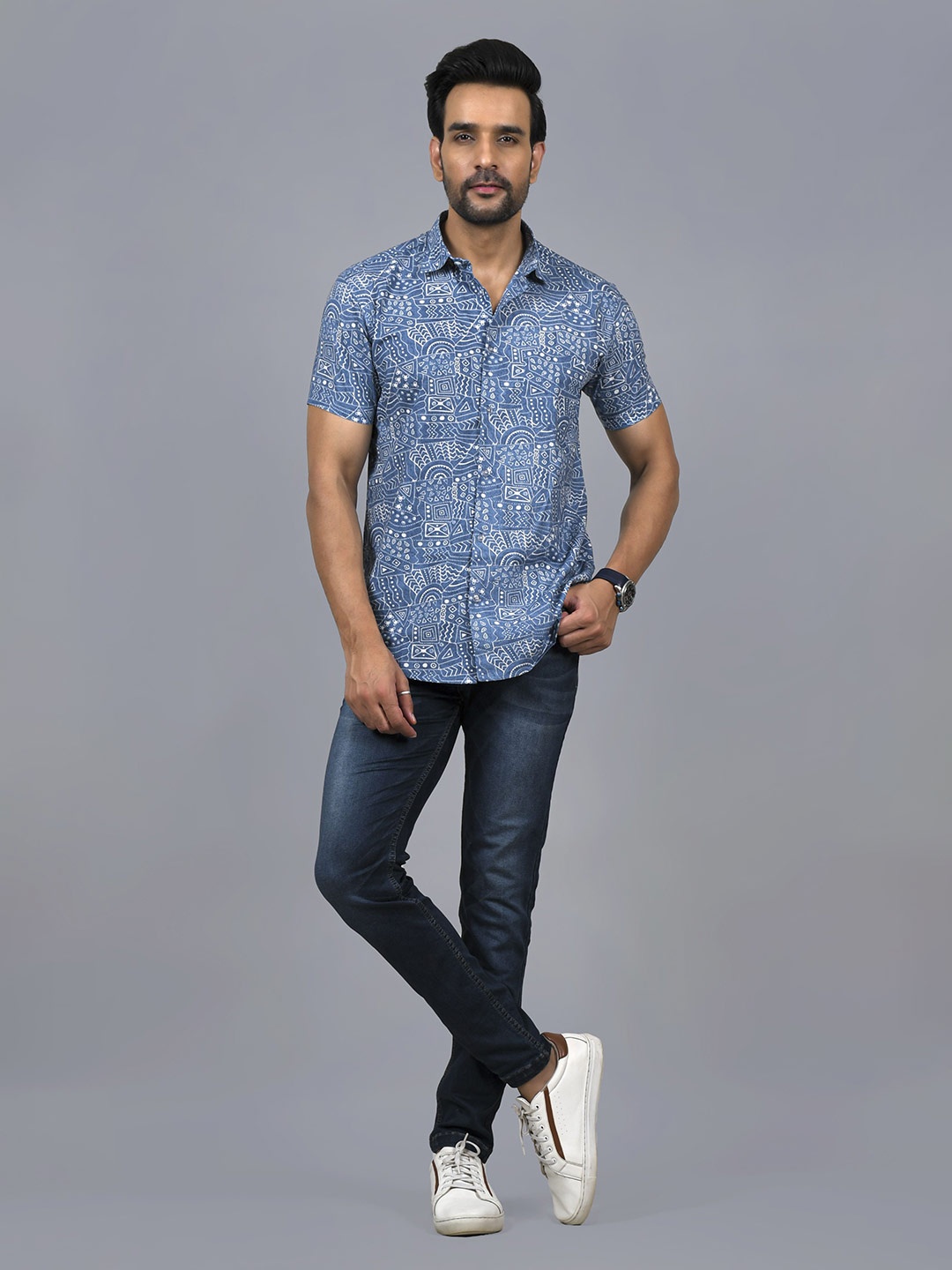 

Moda Rapido Men Comfort Opaque Printed Casual Shirt, Blue