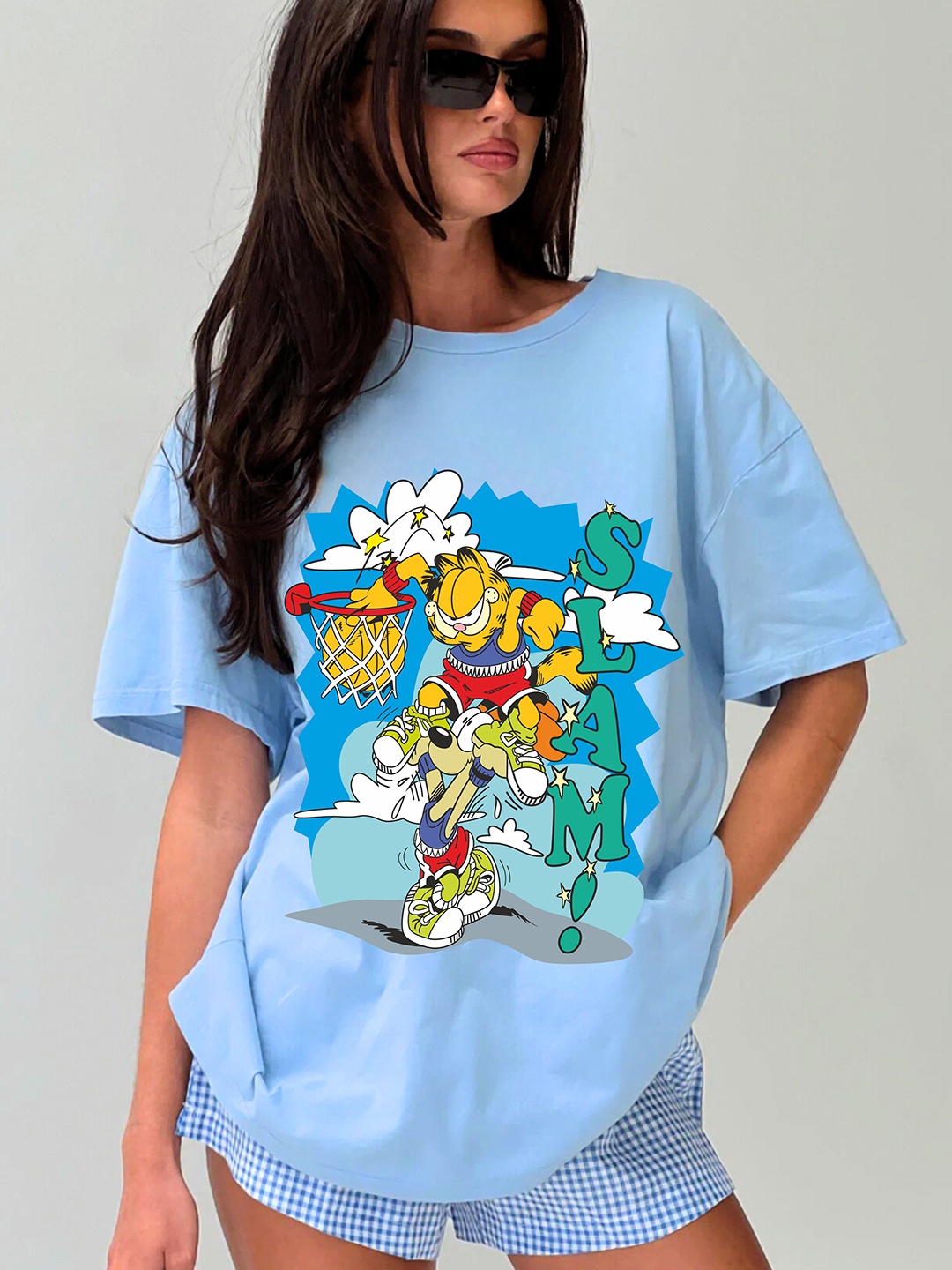 

RAYACLOSET Women Printed Applique T-shirt, Blue