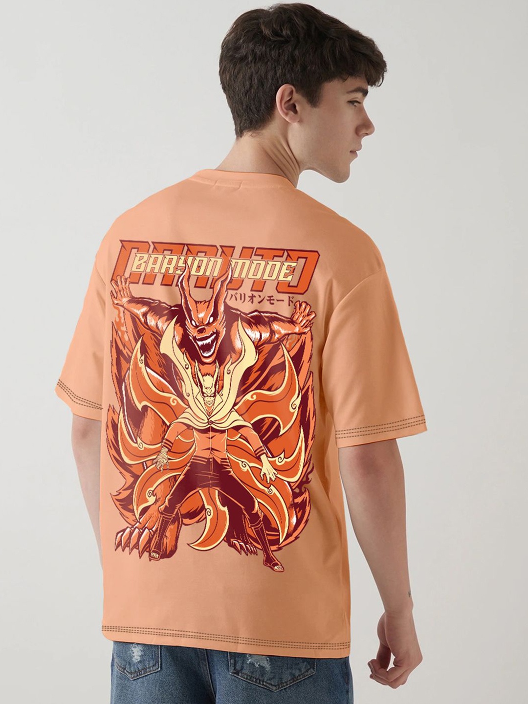 

Crazymonk Men Printed Raw Edge T-shirt, Peach
