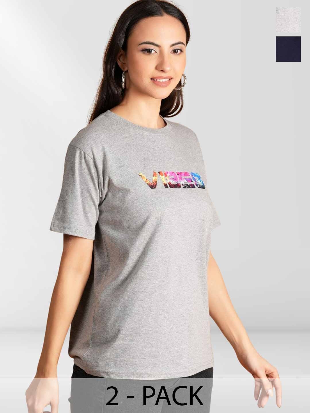 

NEYSA Women Typography 2 Printed Applique T-shirt, Multi