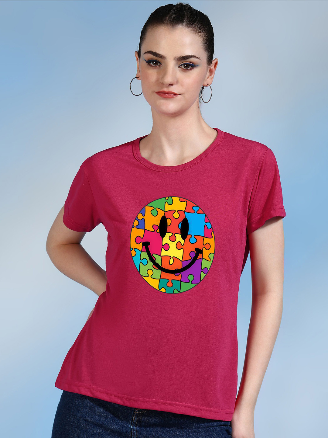 

Moda Rapido Women Printed Bio Finish Applique T-shirt, Pink