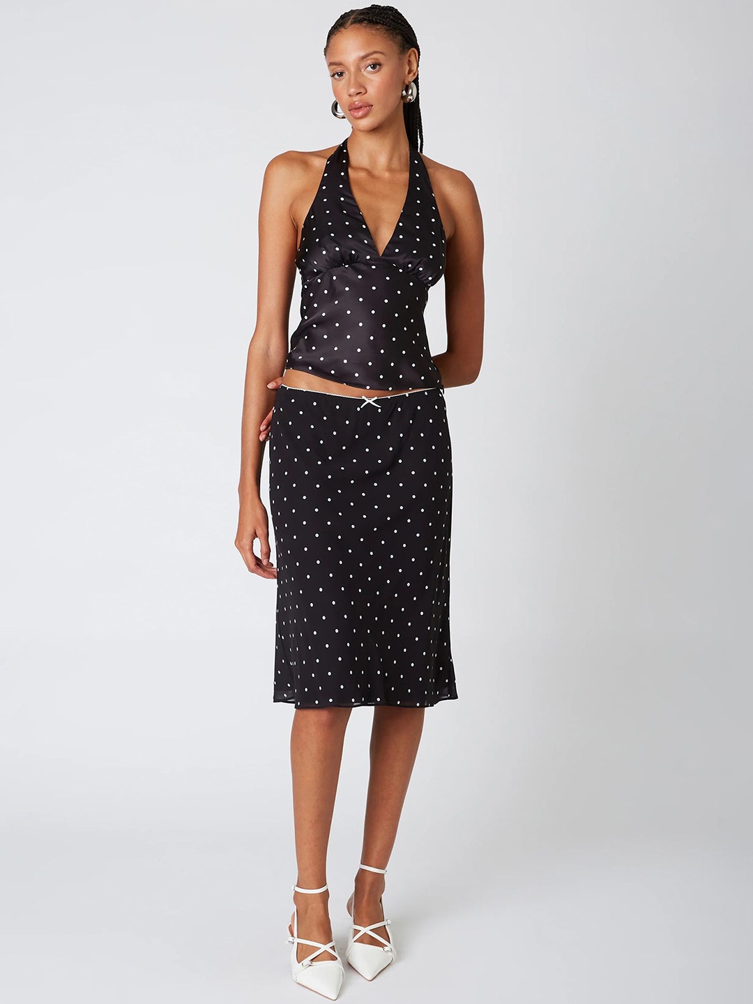 

LULU & SKY Polka Dot Pattern A-line Skirt, Black
