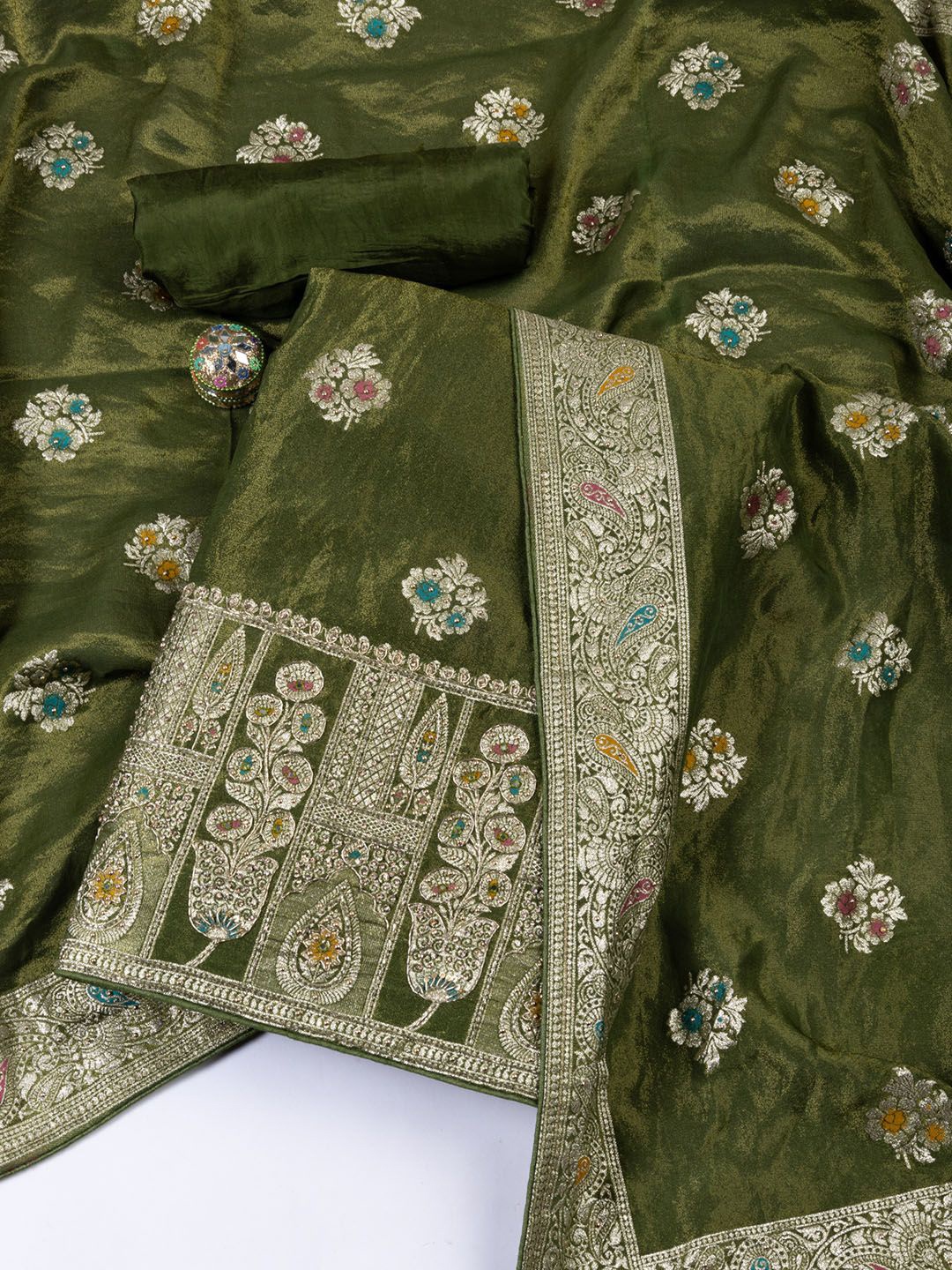 

Meena Bazaar Unstitched Dress Material, Green