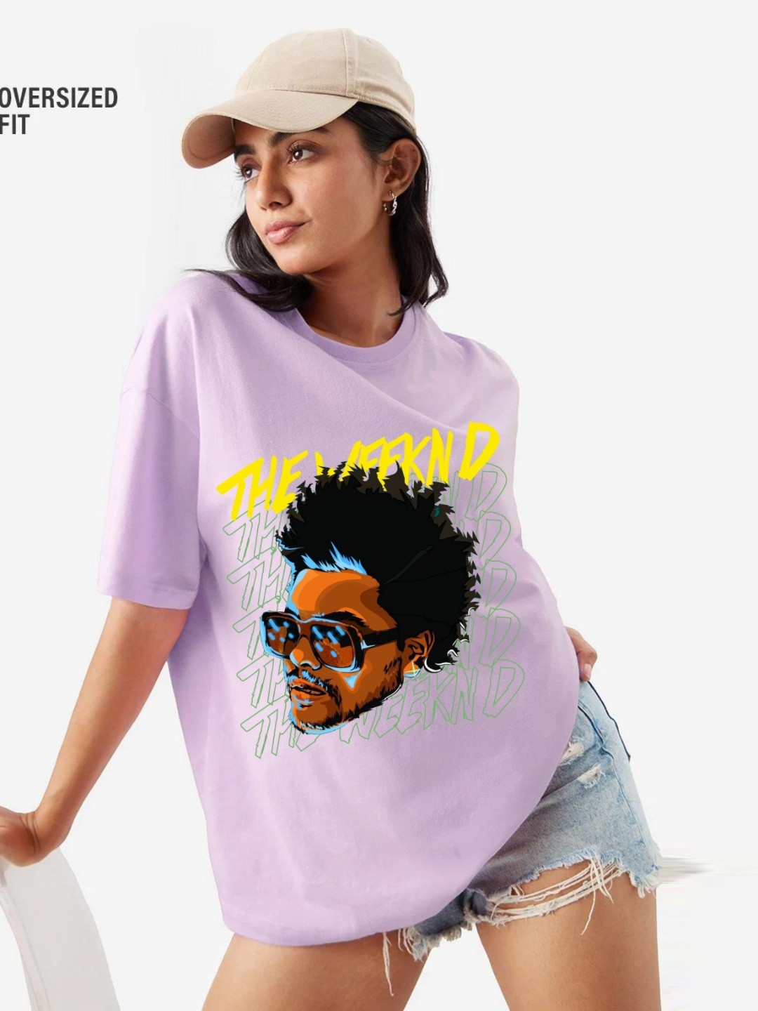 

RAYACLOSET Women Printed Raw Edge T-shirt, Lavender
