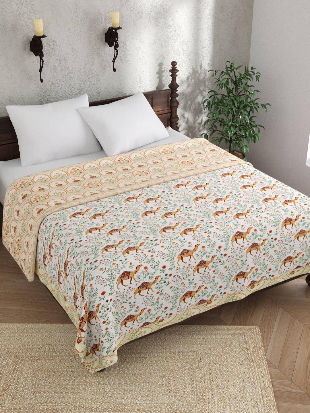 

EverHOME Multicoloured Ethnic Motifs AC Room 150 GSM Double Bed Dohar, White