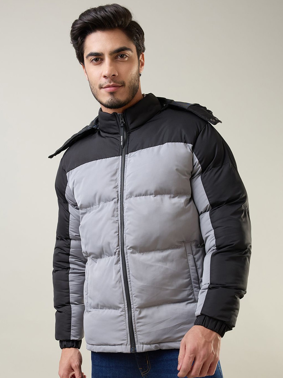 

TIM PARIS Men Colourblocked Puffer Jacket, Black