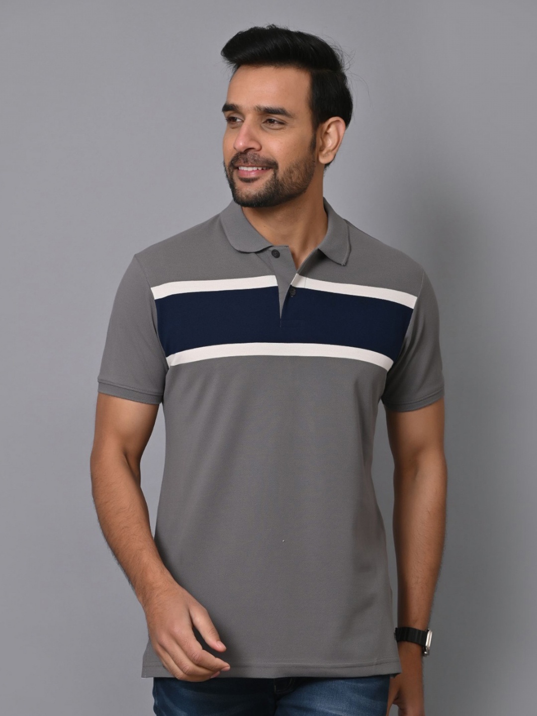 

ARBOUR Men Striped Polo Collar Slim Fit T-shirt, Multi