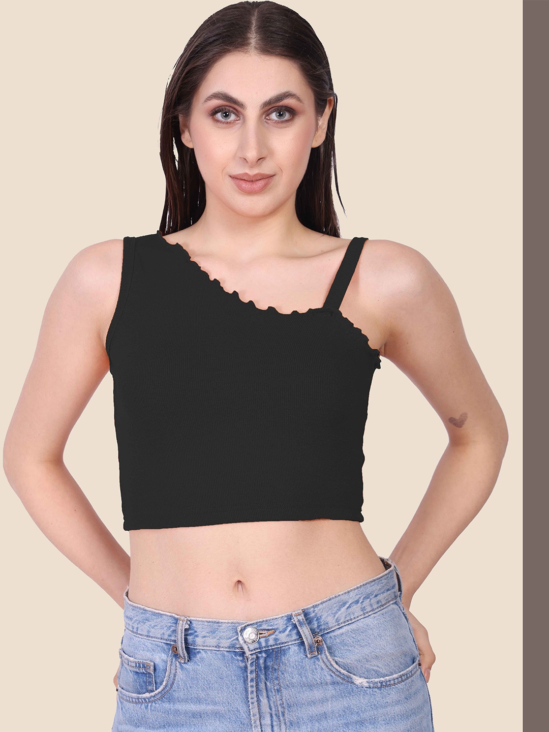 

Mast & Harbour Cotton Crop Top, Black