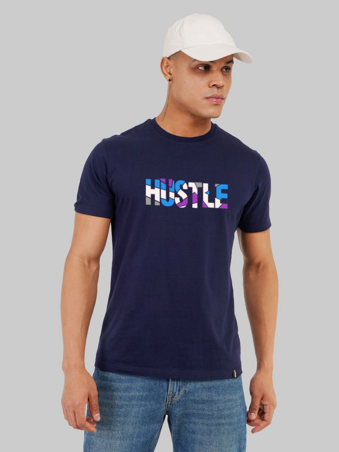 

Underrated Club Men Printed Bio Finish Applique T-shirt, Navy blue