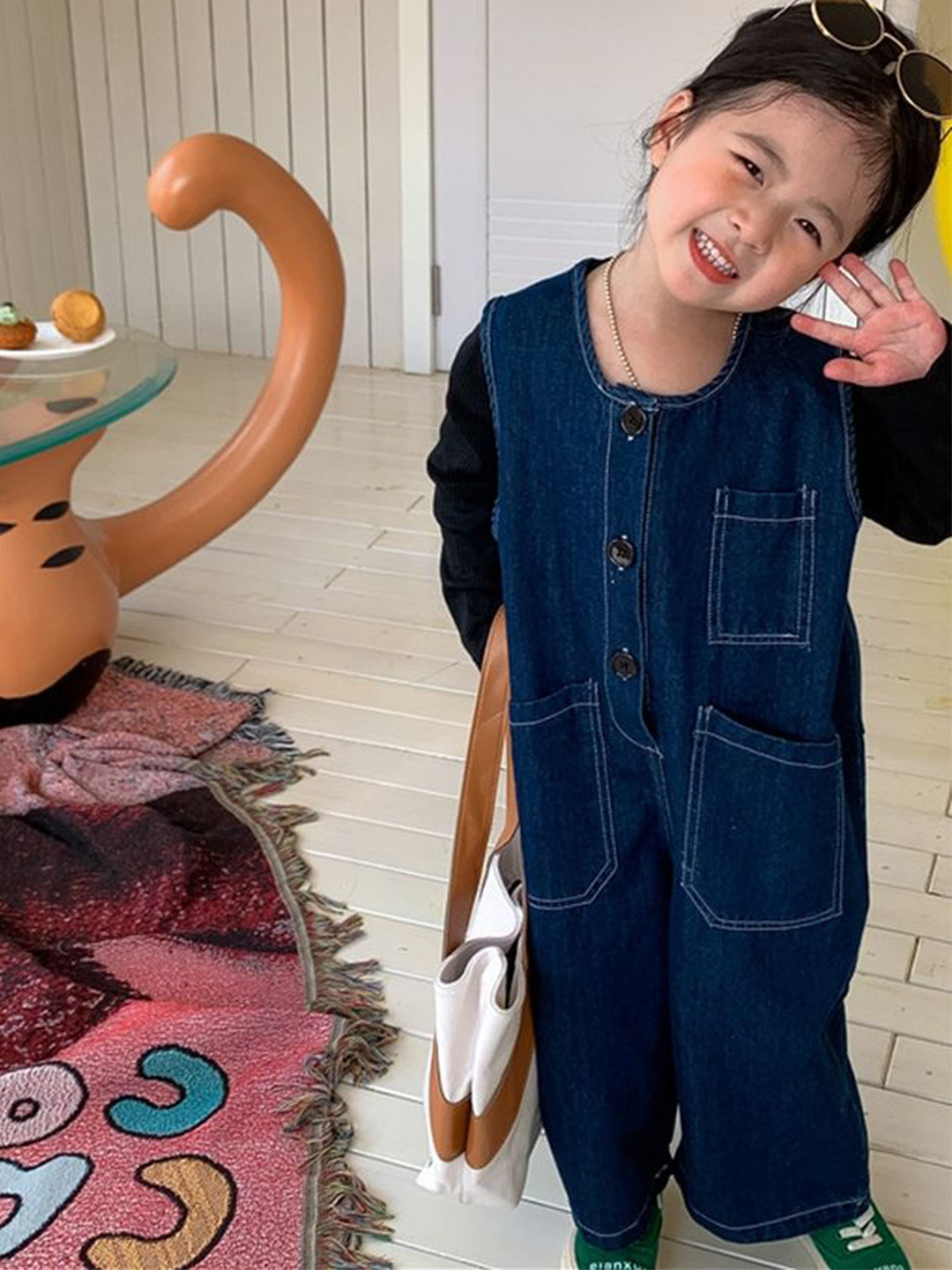 

LULU & SKY Girls Basic Jumpsuit, Blue