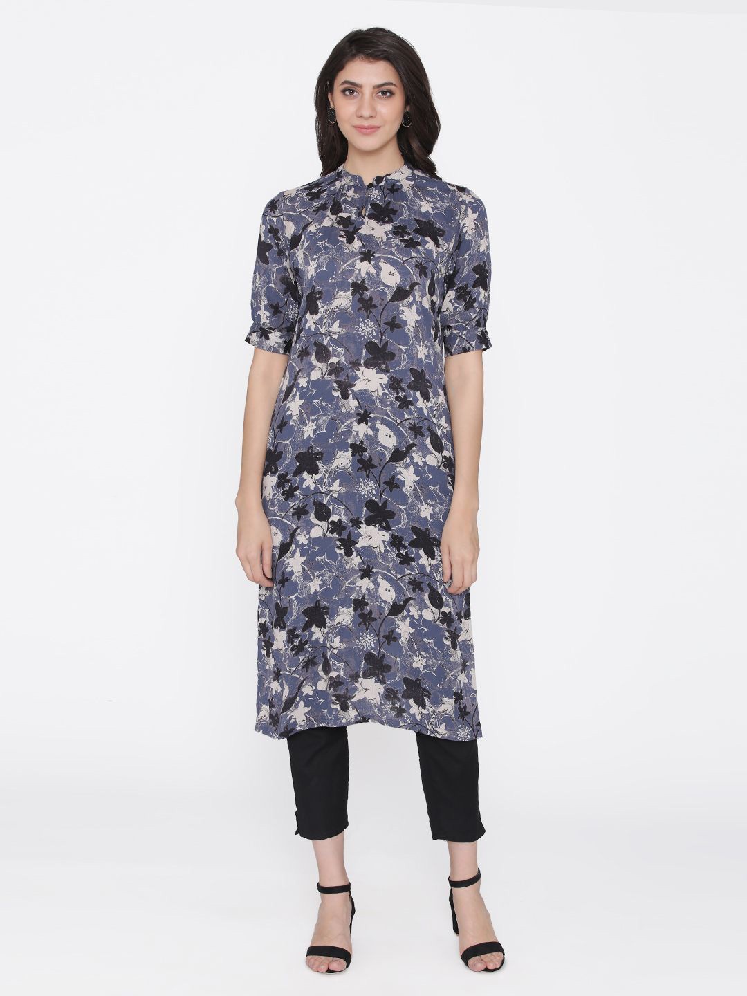 

VEGAL Floral Printed Straight Kurtas, Blue