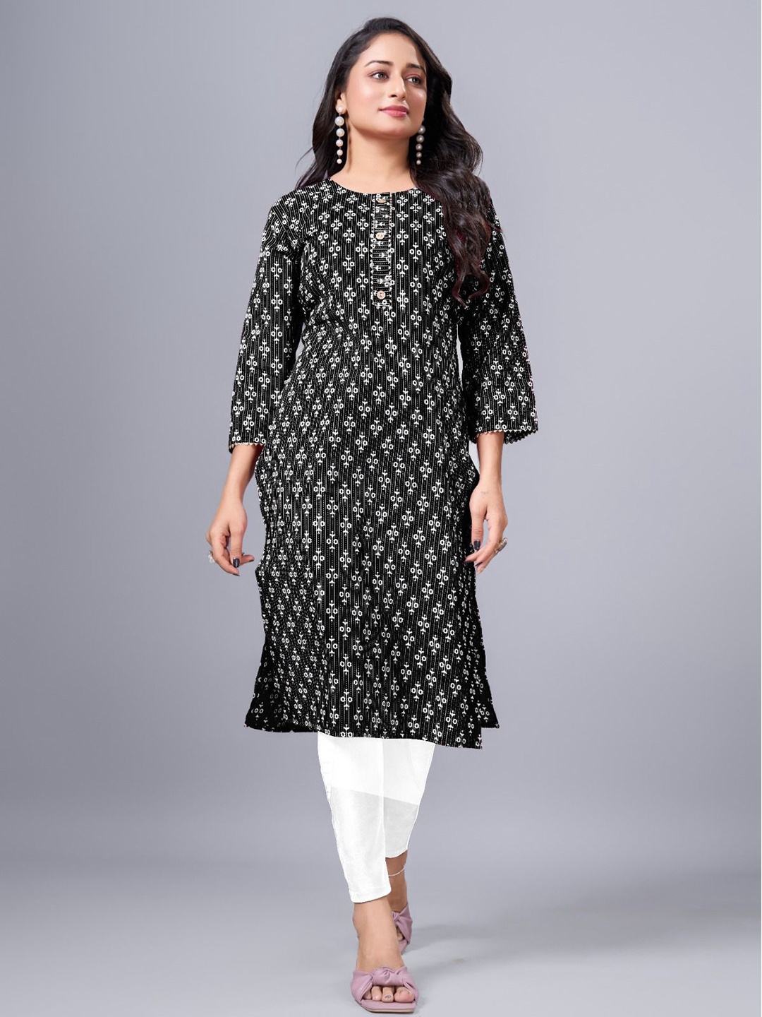 

SIMPLYETHNIC Women's Printed Kurti, Black