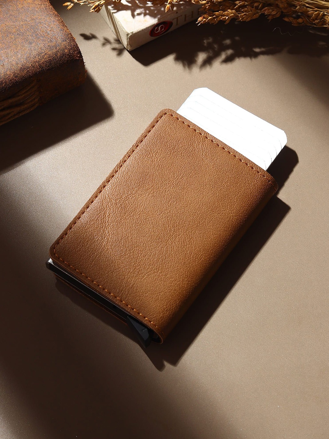 

JND Men RFID Textured Leather Card Holder, Tan