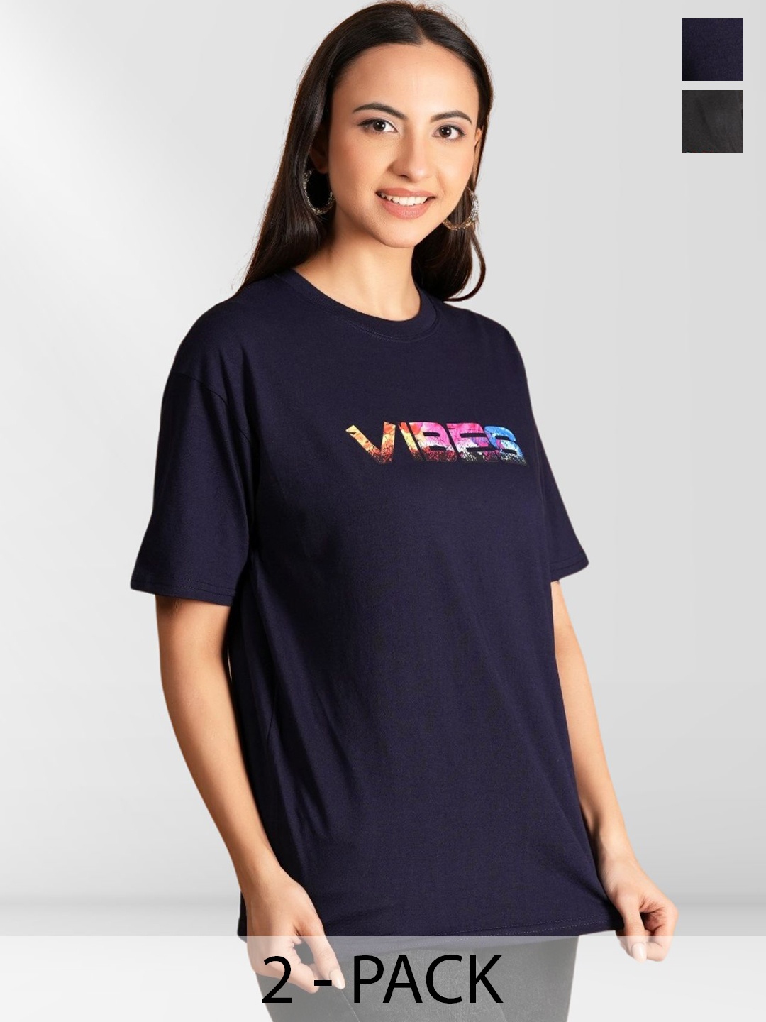 

NEYSA Women Typography 2 Printed Applique T-shirt, Multi