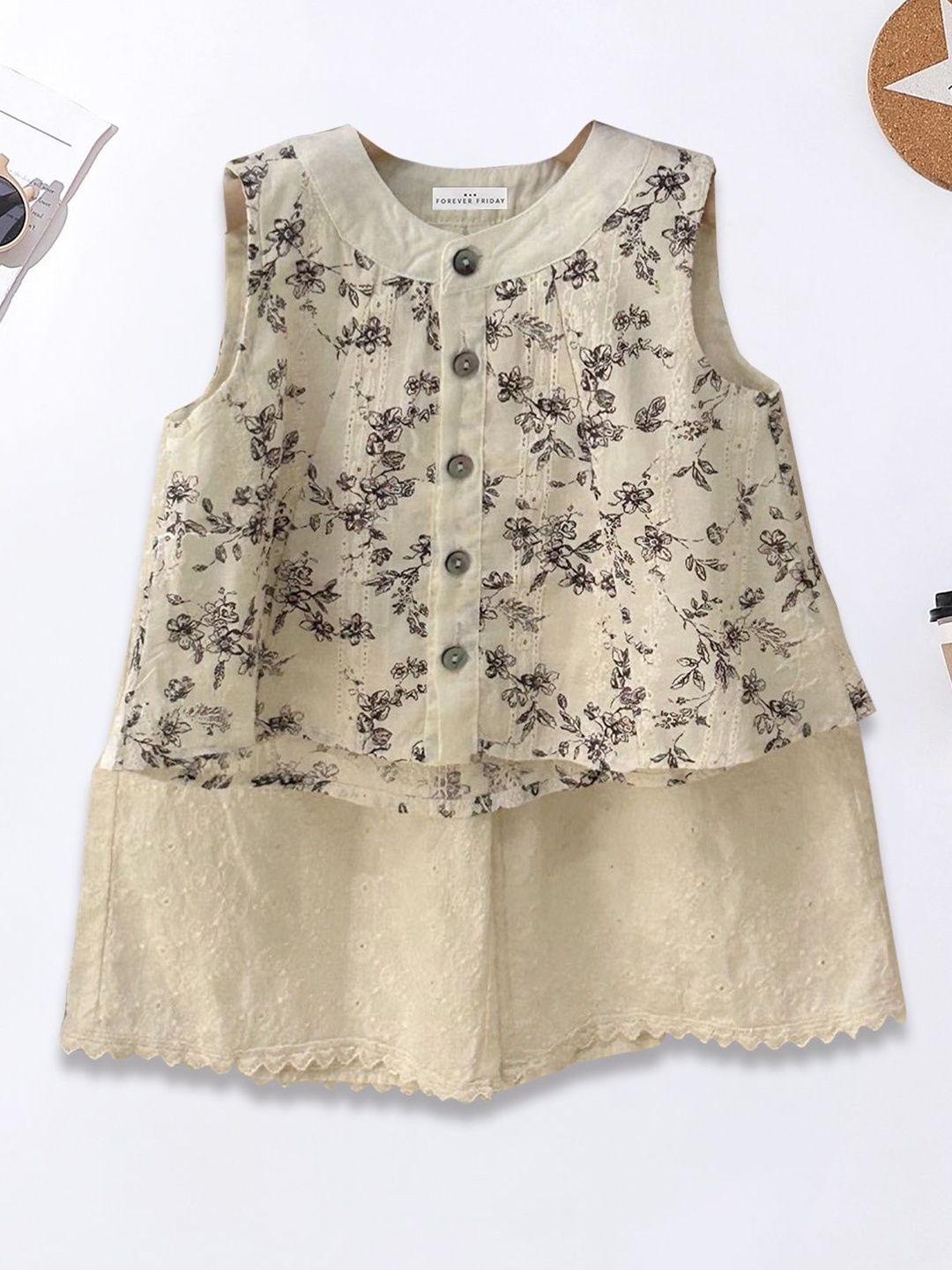 

FOREVER FRIDAY Girls Printed Top with Palazzos, White