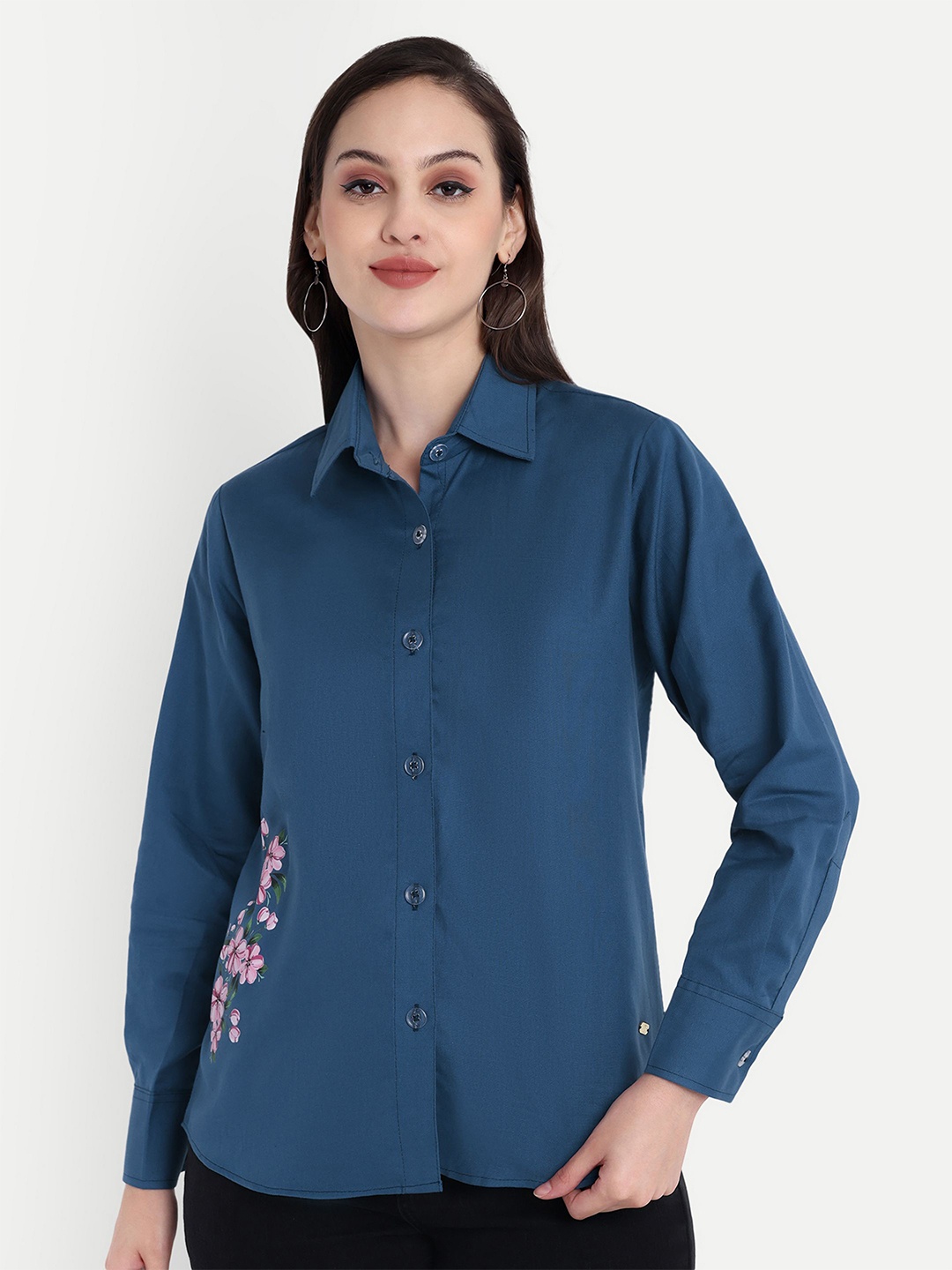 

GAB Women Classic Floral Opaque Printed Casual Shirt, Blue