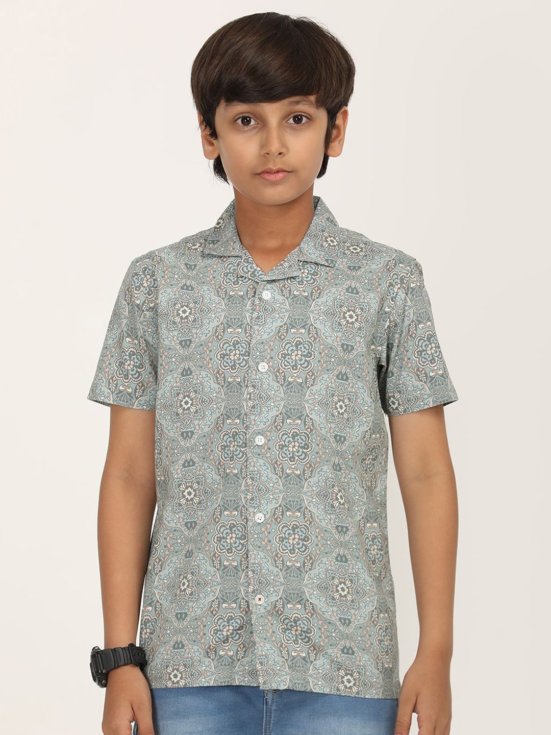

ZION Boys Classic Opaque Printed Casual Shirt, Olive