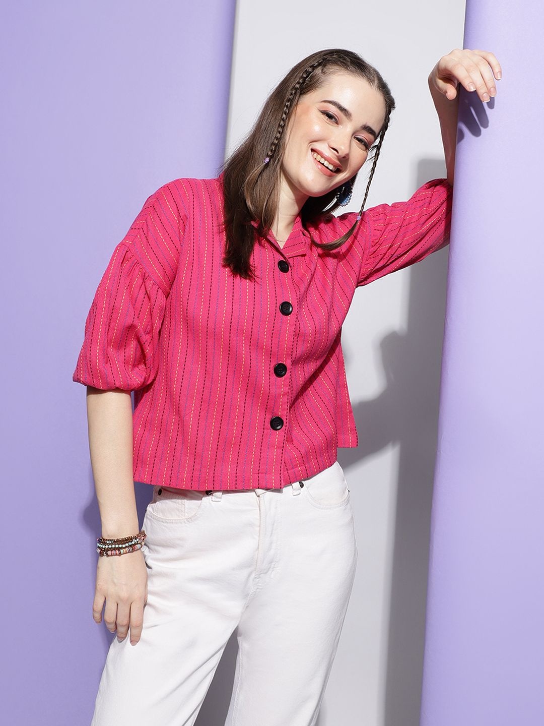 

DressBerry Women Modern Boxy Opaque Party Shirt, Pink