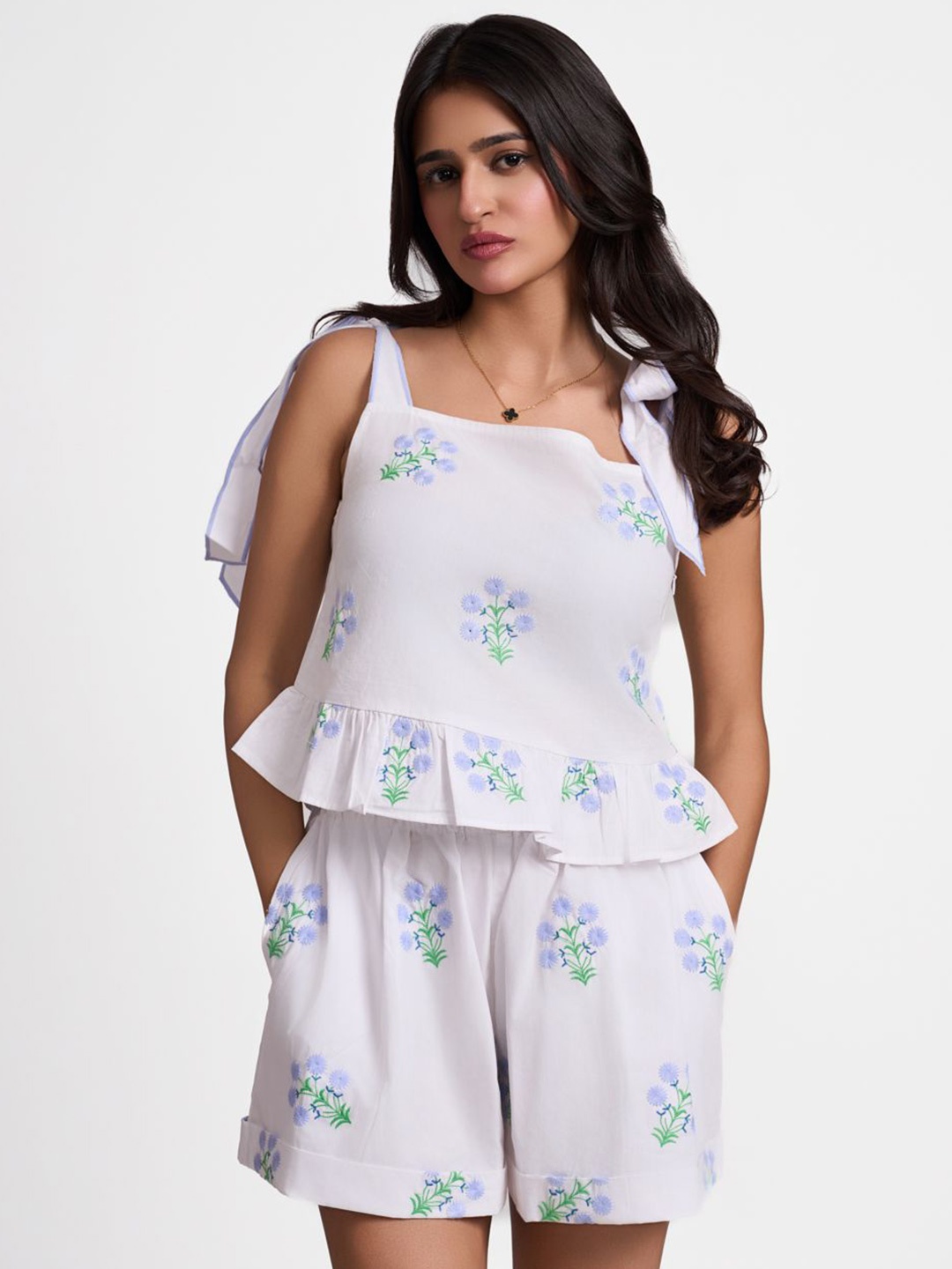 

How When Wear Cotton Floral Embroidered Cami, White