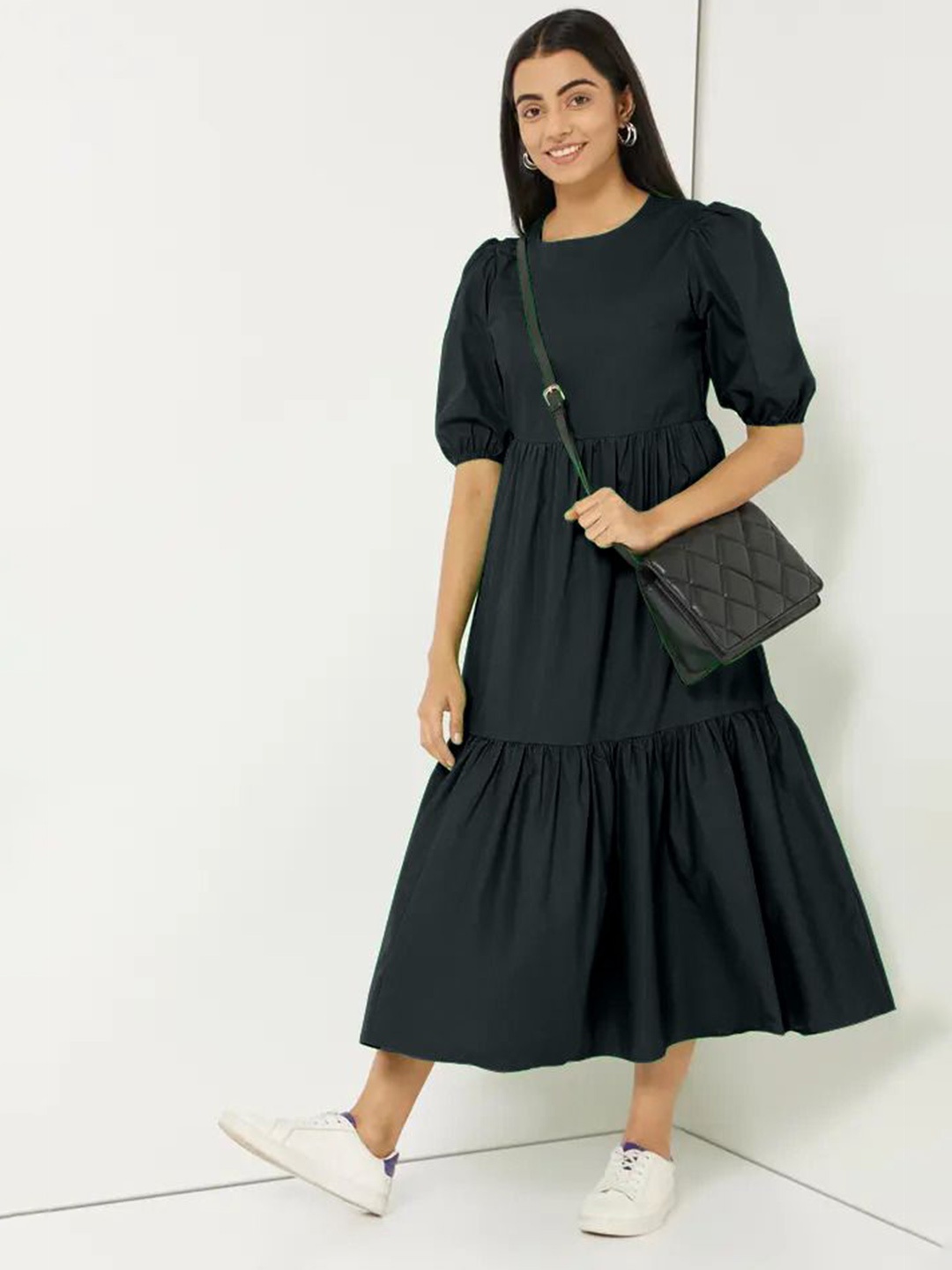 

Jash Creation Applique Crepe Fit & Flare Maxi Dress, Black