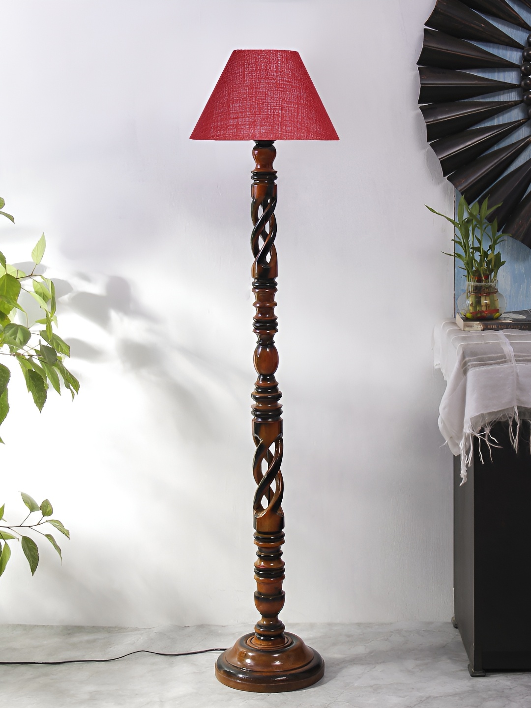 

Devansh Maroon Jute Conical Wooden Floor Lamp