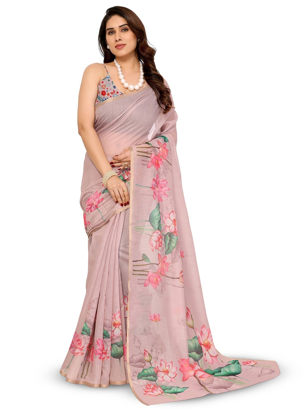 

Moda Rapido Floral Saree, Beige