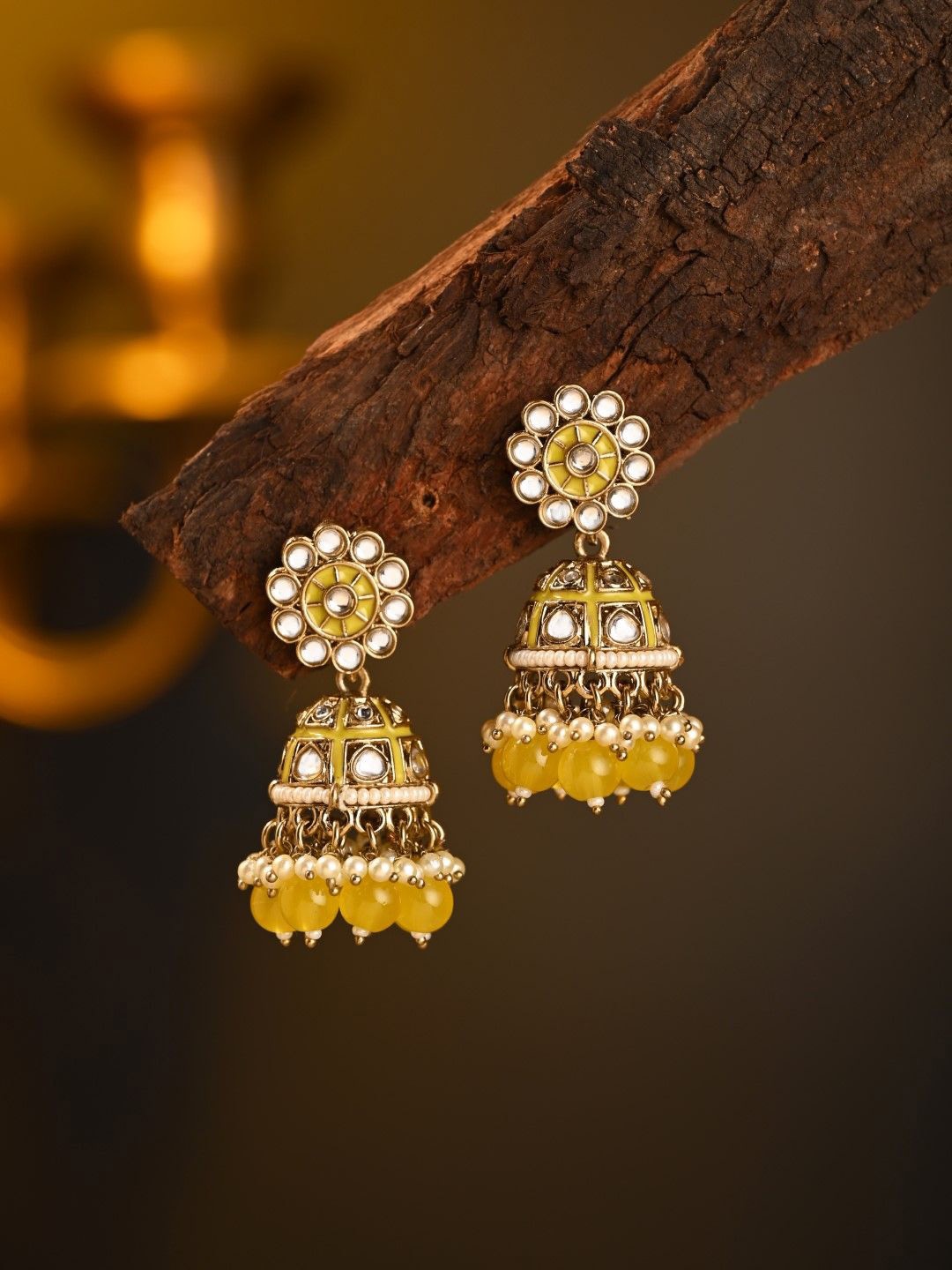 

Anvik Contemporary Jhumkas Earrings, Yellow