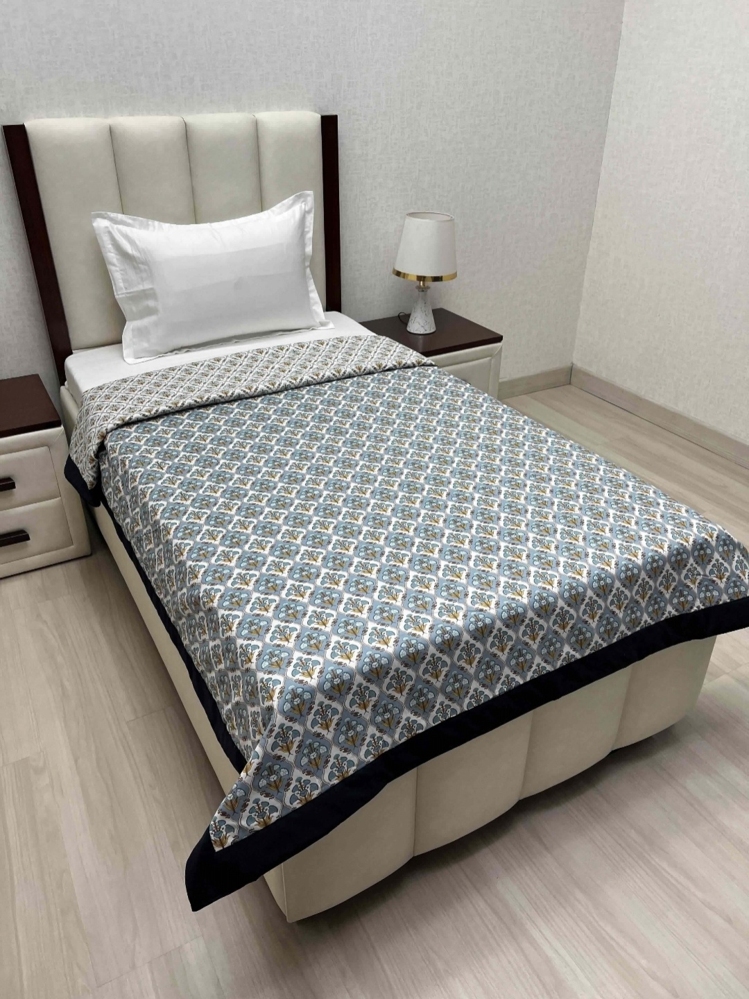 

Pure Decor Sole Silken Blue & White Floral Printed AC Room Single Bed Dohar