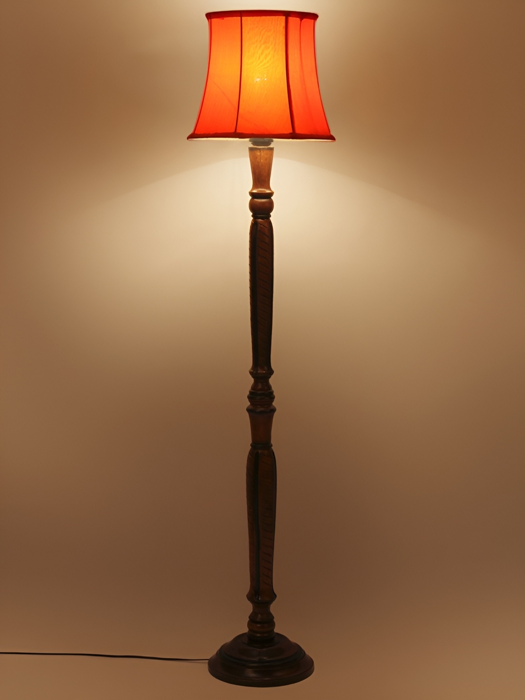 

Devansh Orange & Brown Cotton Wooden Floor Lamp With Shade