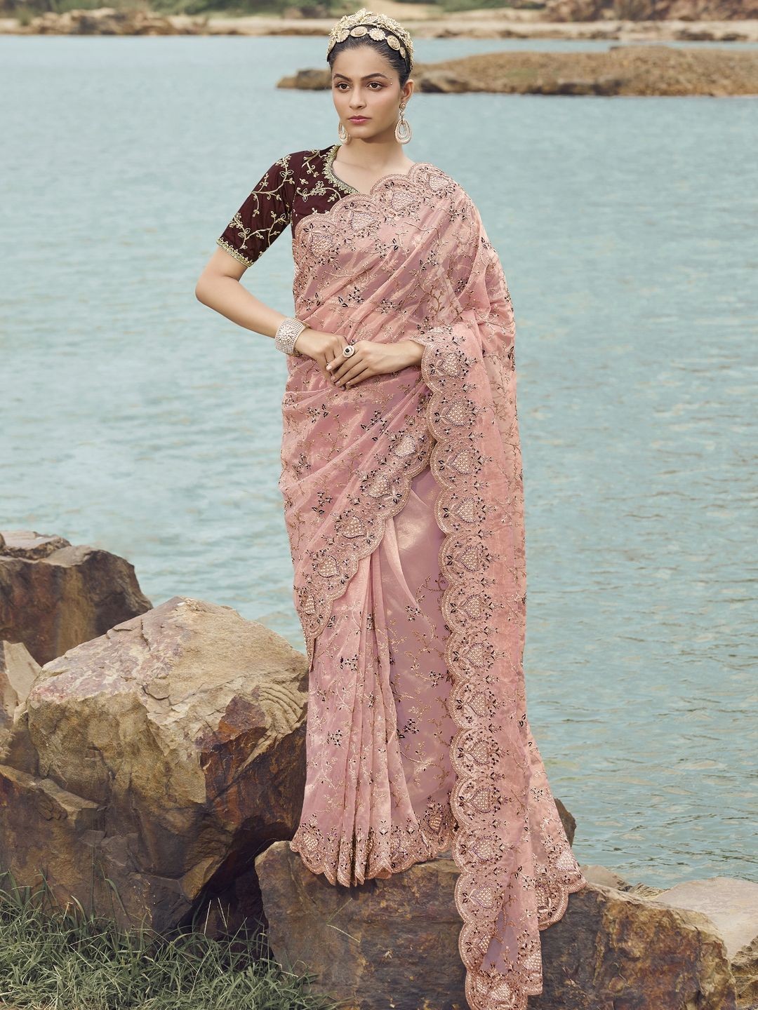 

Suha Net Saree, Pink