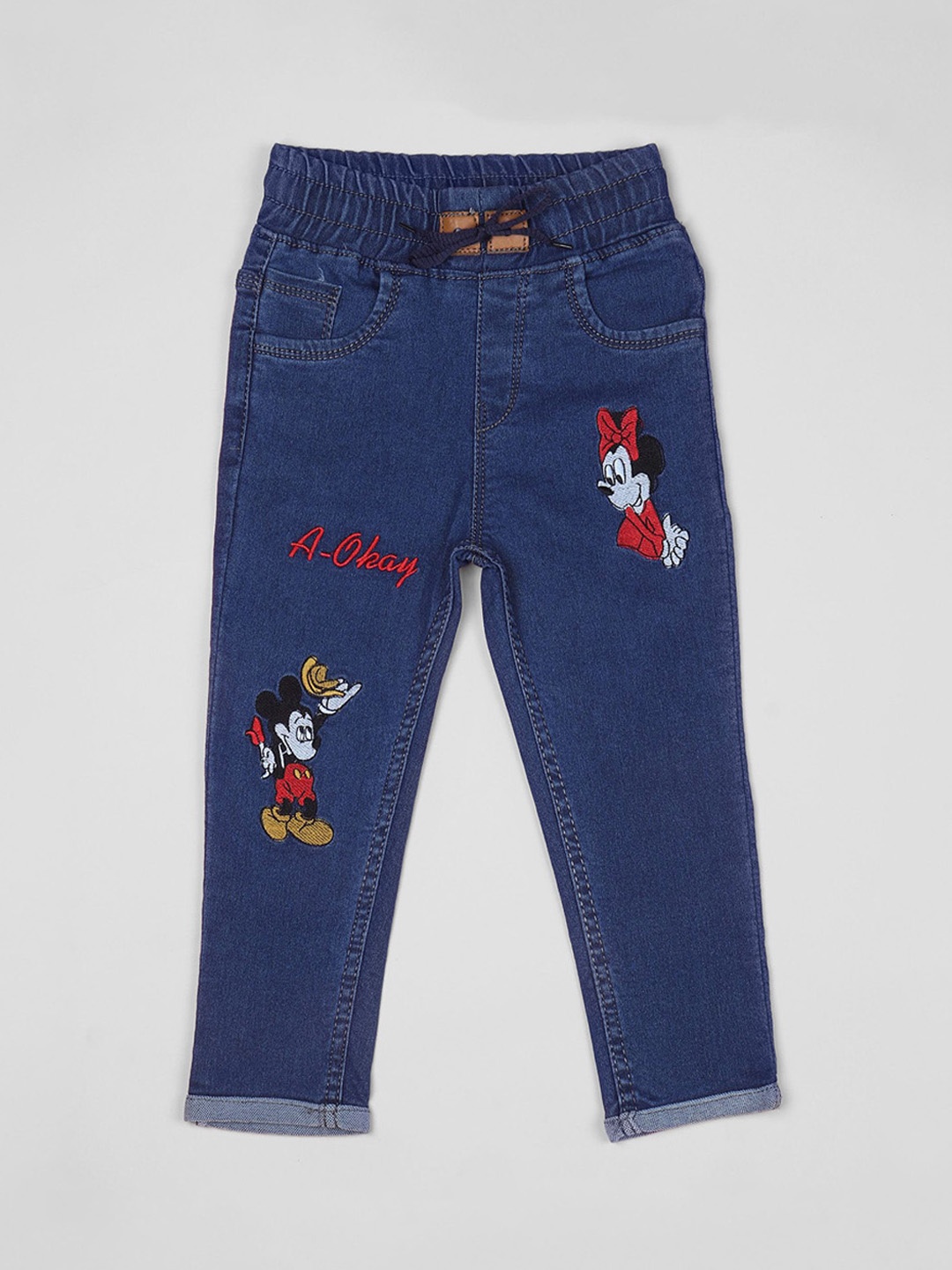 

YK Boys Jogger High-Rise Light Fade Embroidered Jeans, Blue