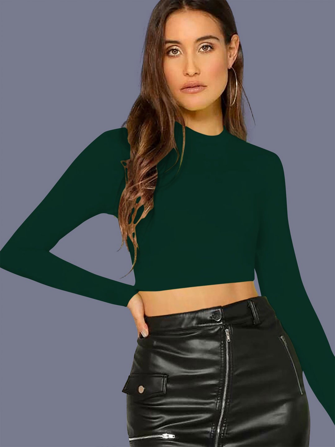 

Dream Beauty Fashion Women Solid Round Neck Long Sleeves Fitted Top, Green
