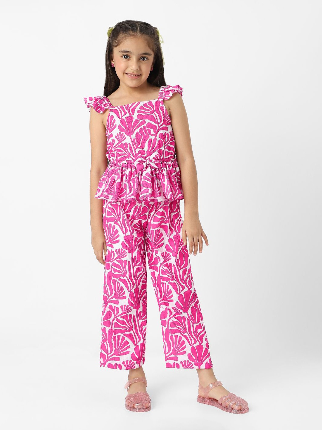 

Nauti Nati Girls Printed Top with Palazzos, Pink