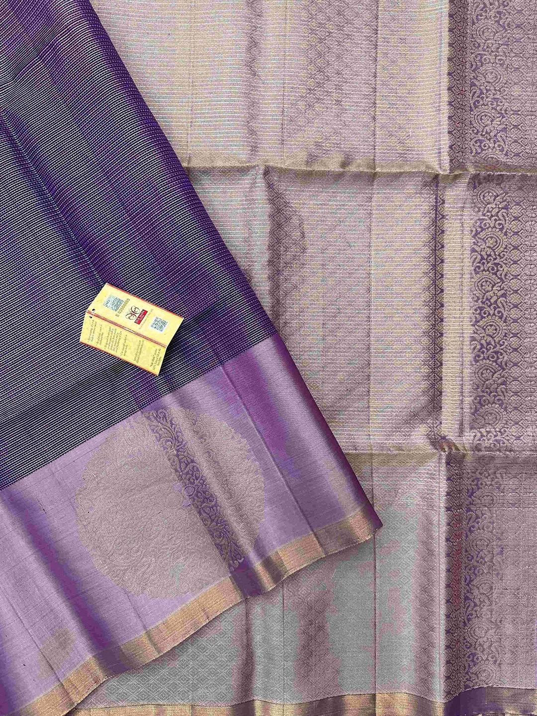 

SANJAR CREATION Woven Design Zari Pure Silk Kanjeevaram Saree, Lavender
