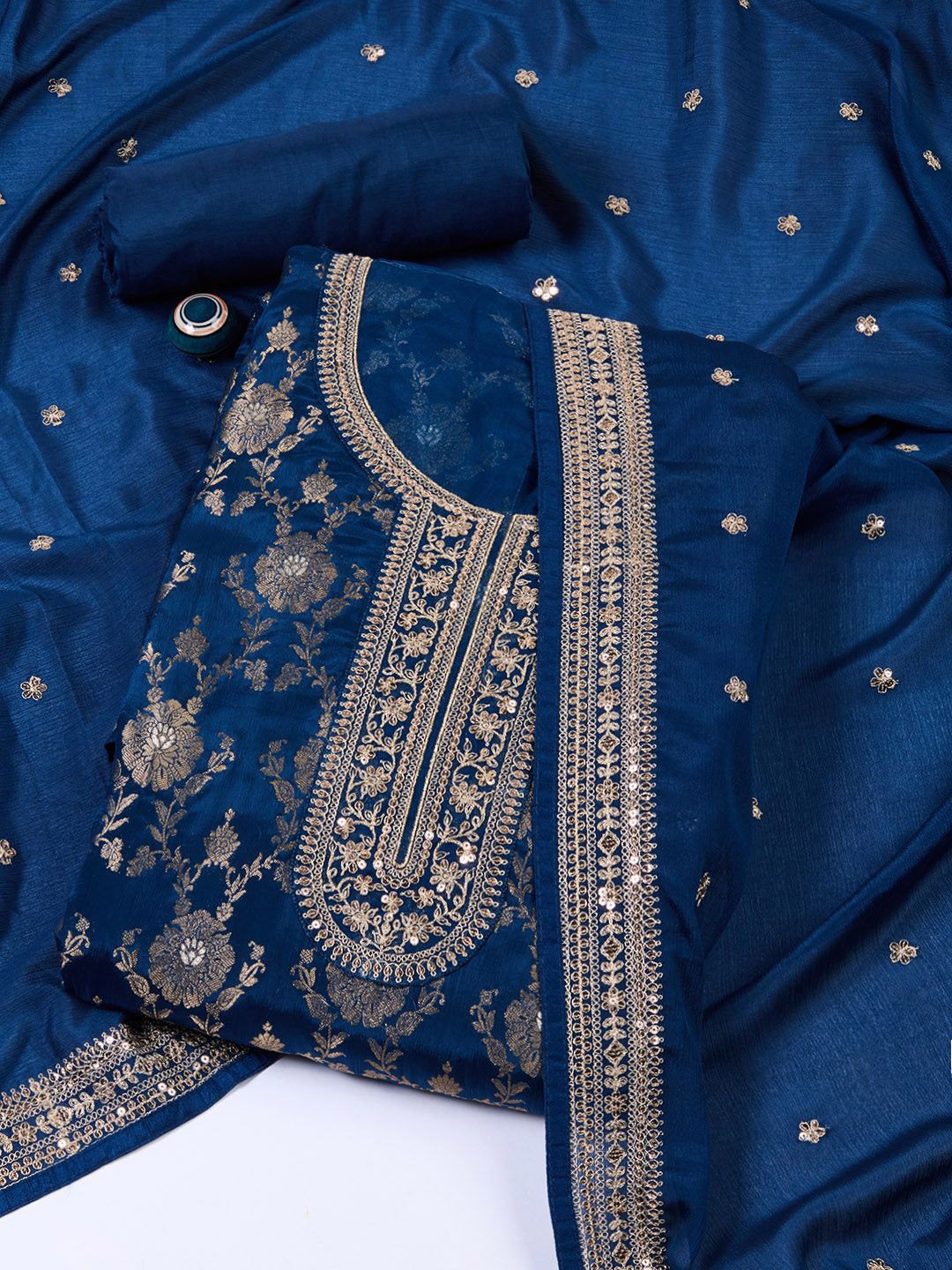 

Meena Bazaar Art Silk Unstitched Dress Material, Blue