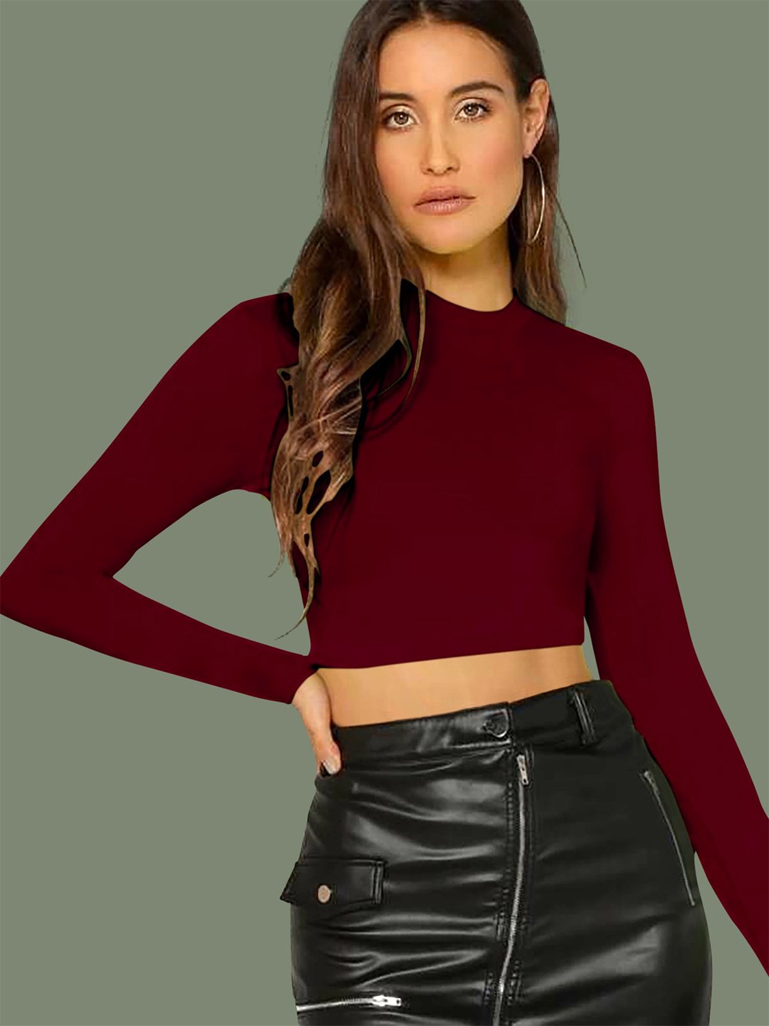 

Dream Beauty Fashion Women Round Neck Fitted Crop Top, Maroon