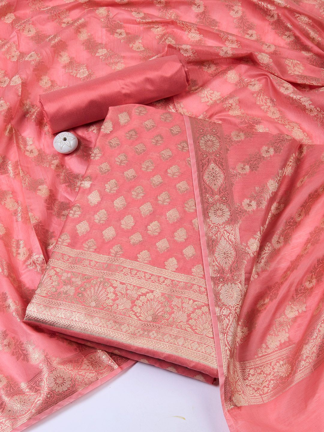 

Meena Bazaar Art Silk Unstitched Dress Material, Peach