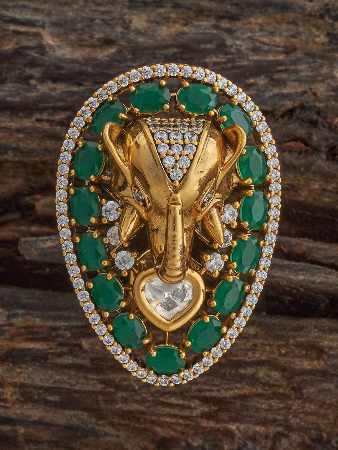 

Kushal's Fashion Jewellery Mint Victorian-Plated Ethnic Kundan Finger Ring, Gold
