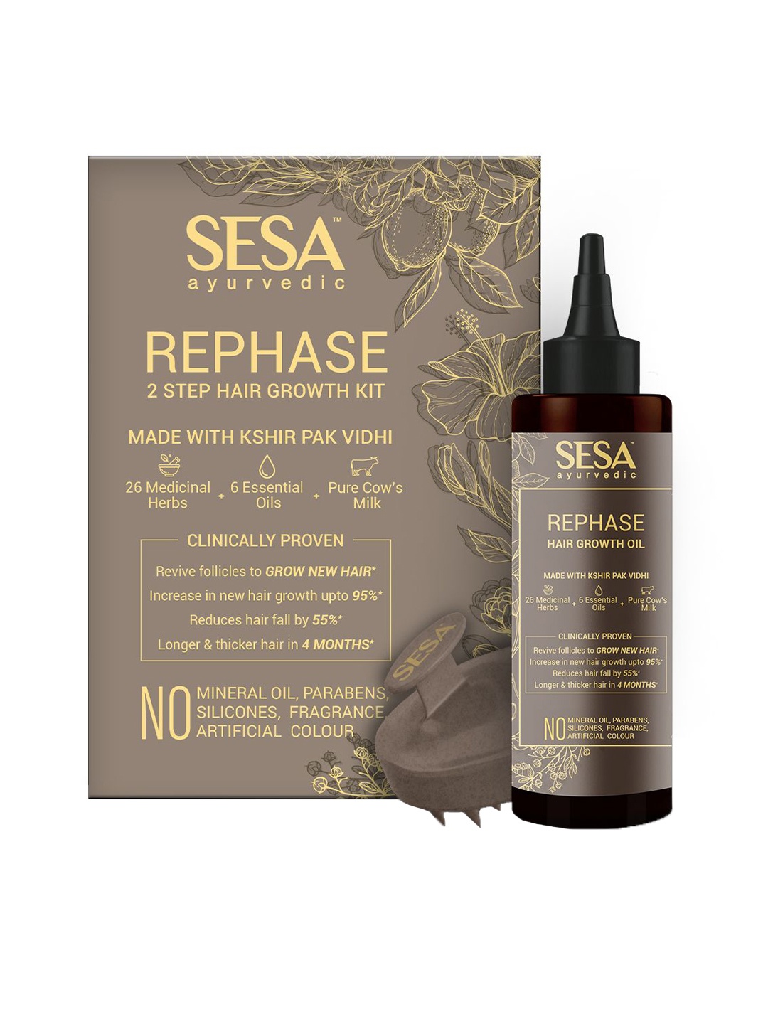 

Sesa Ayurvedic Rephase 2 Step Hair Growth Kit With 26 Herbs & 6 Essential Oil - 100 ml, Brown