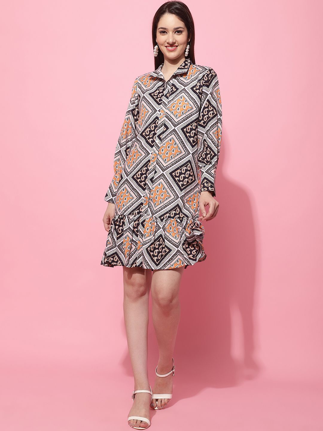 

JAKANARY Printed Crepe Shirt Dress, Brown