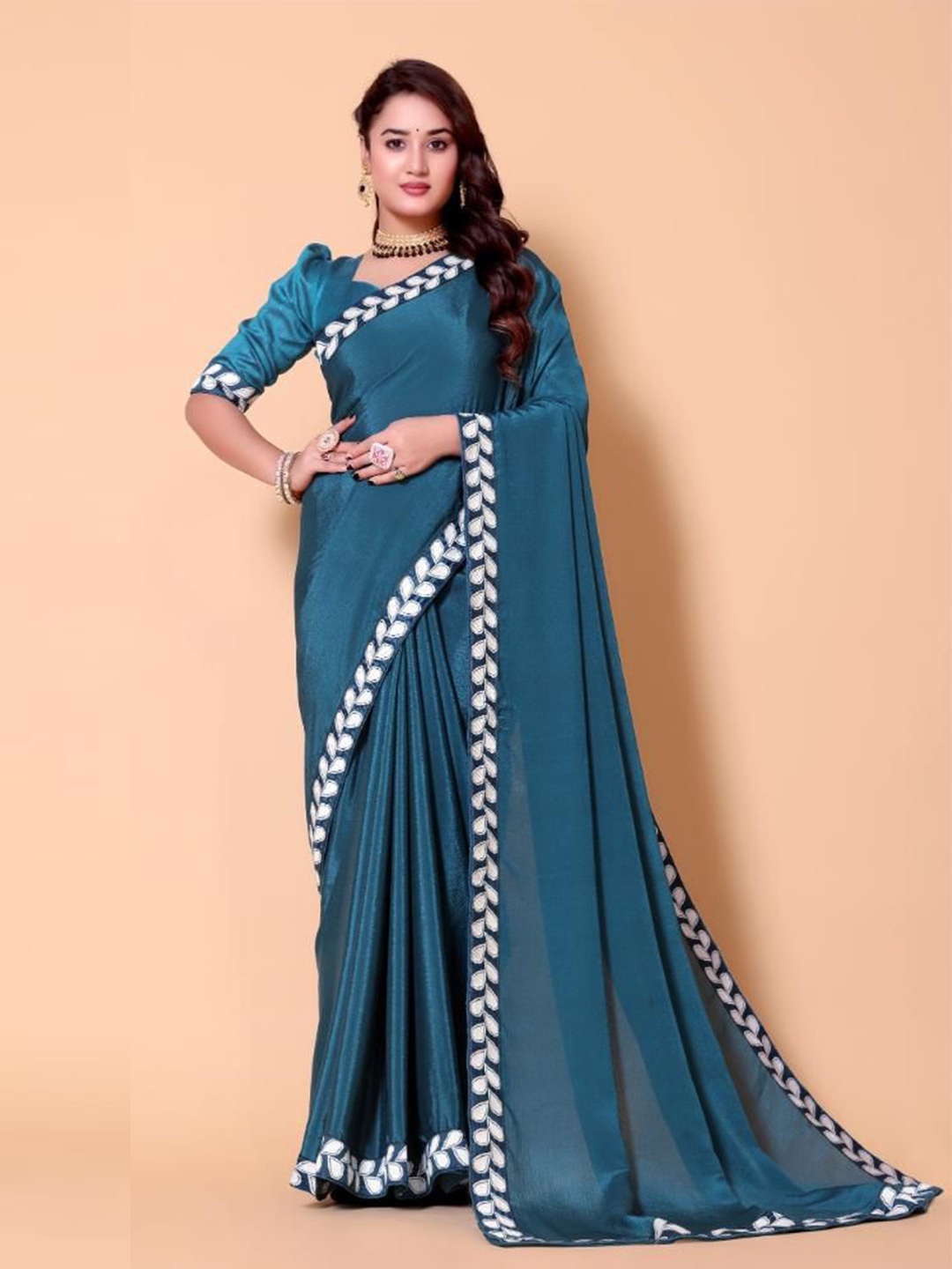 

jayant creation Women Pure Georgette Saree With Printed Border, Blue