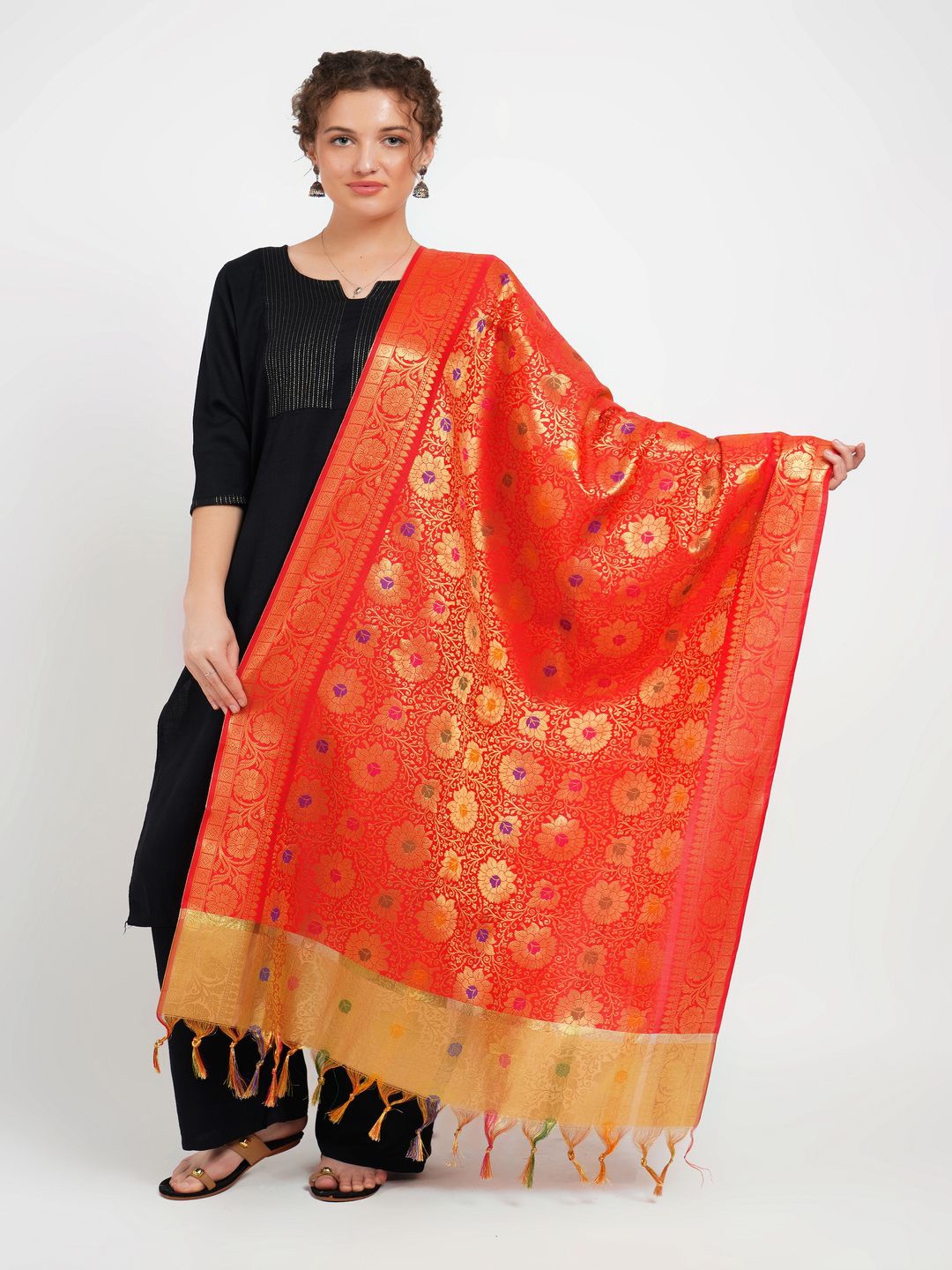 

Karthav Fashion Woven Design Dupatta with Zari, Red